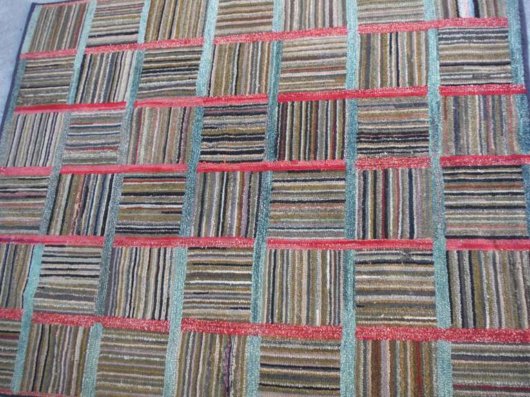 American Early 19th Century Hand Hooked Log Cabin Area Rug