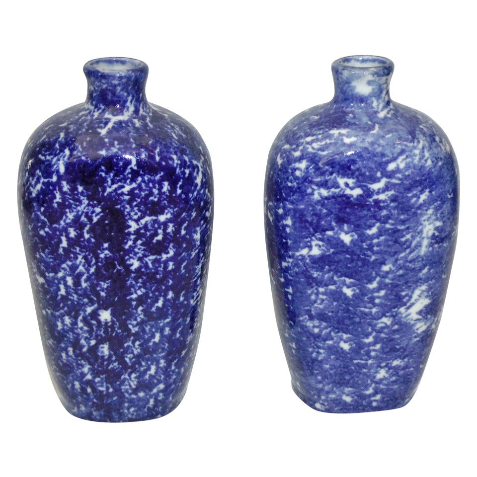 Paar Vasen/Flaschen aus Spongeware des 19. Jahrhunderts