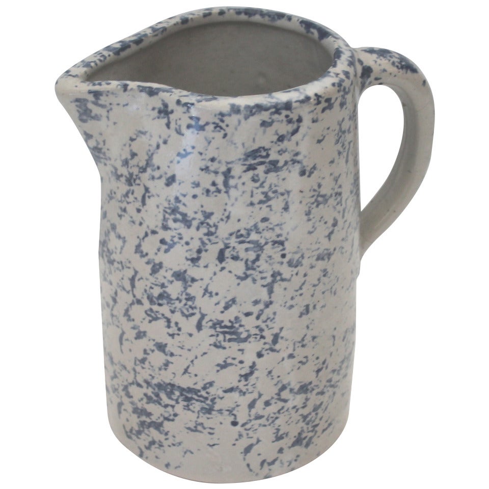 19th Century Spongeware Pottery Speckled Pitcher For Sale