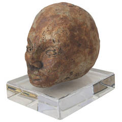 Modern Unknown Artist Pottery Head Sculpture on Lucite Mount