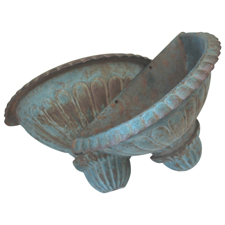 19th Century Original Robin Egg Blue Painted Iron Wall Urns