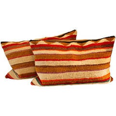 Pair of Navajo Indian Striped Saddle Blanket Weaving Pillows 6