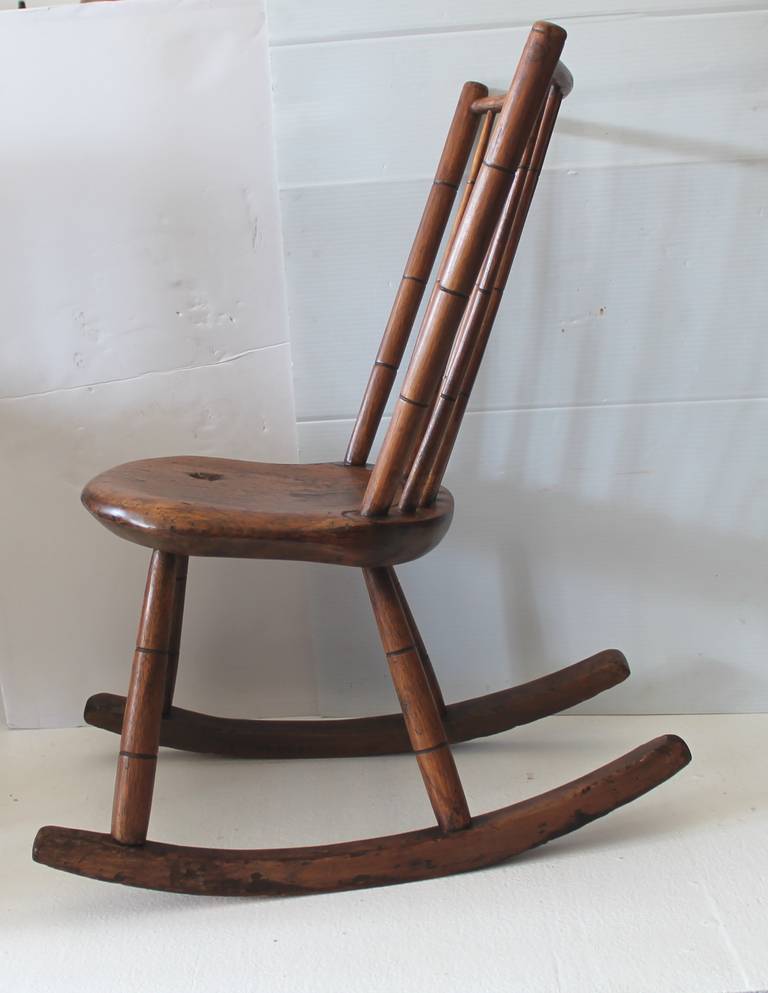 American Early 19Th Century Hickory & Pine Windsor Rocking Chair