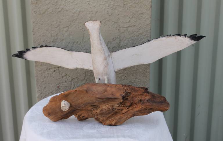 Fantastic Early 20Th Century N.E. Hand Carved Wood Seagull on Drift Wood In Excellent Condition In Los Angeles, CA