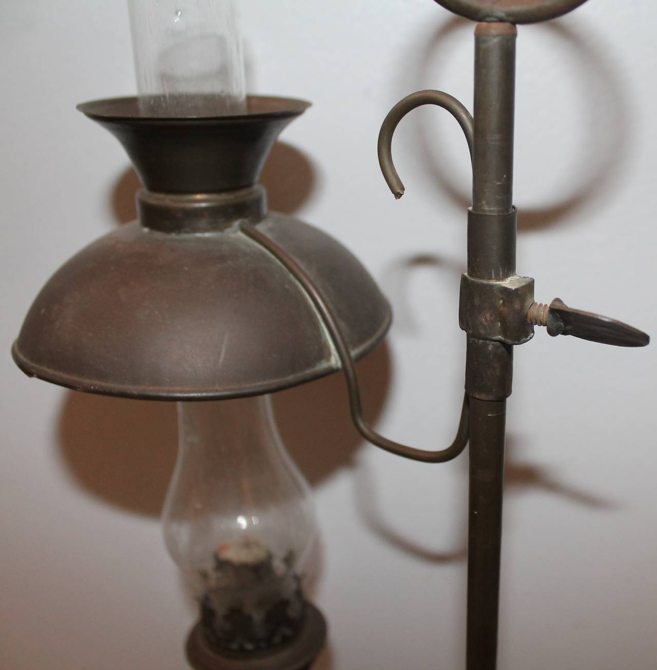 American Colonial Rare and Early American 19th Century Brass Oil Lamp For Sale