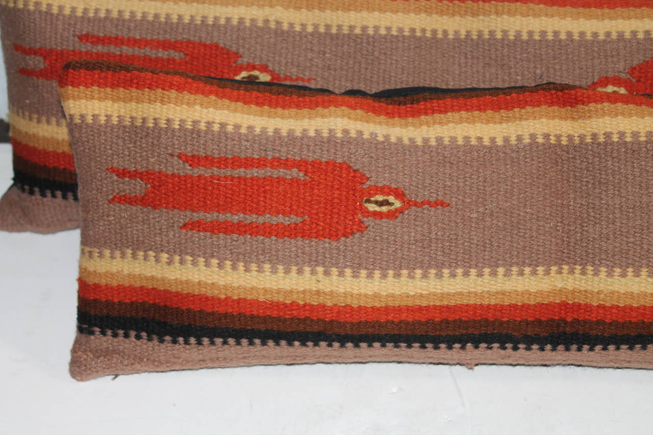 Pair of Chimayo Weavings/Birds in Flight Bolster Pillows