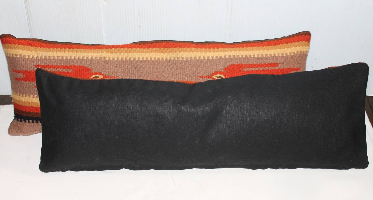 American Pair of Chimayo Weavings/Birds in Flight Bolster Pillows