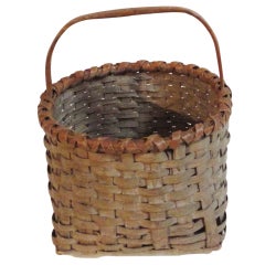 Fantastic 19thc Taupe Painted Basket w/ Camel Trim