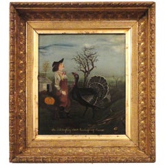 "Who Said Anything About Thanksgiving Dinner" Naive Oil Painting