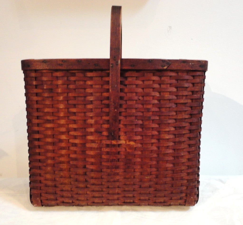 American 19th Century Shaker Style Tall Large Picnic Basket