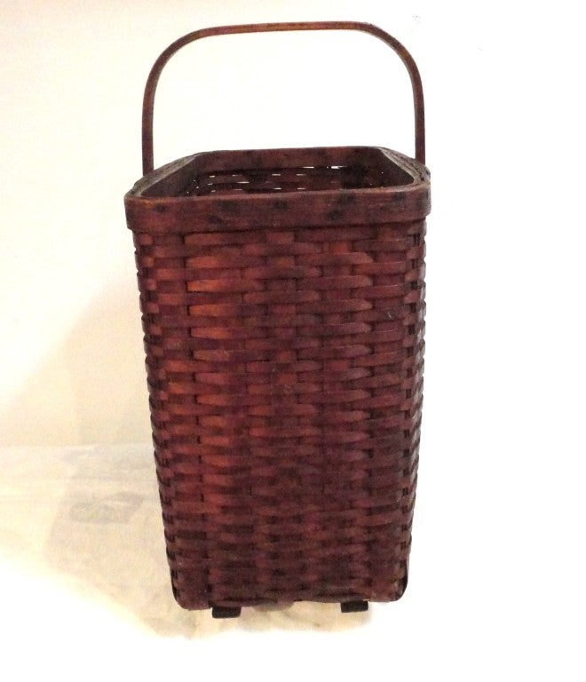 Oak 19th Century Shaker Style Tall Large Picnic Basket