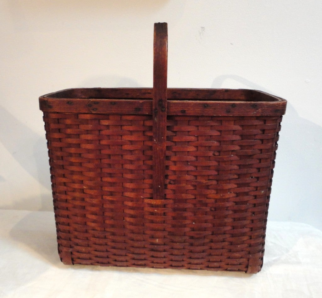 19th Century Shaker Style Tall Large Picnic Basket 1