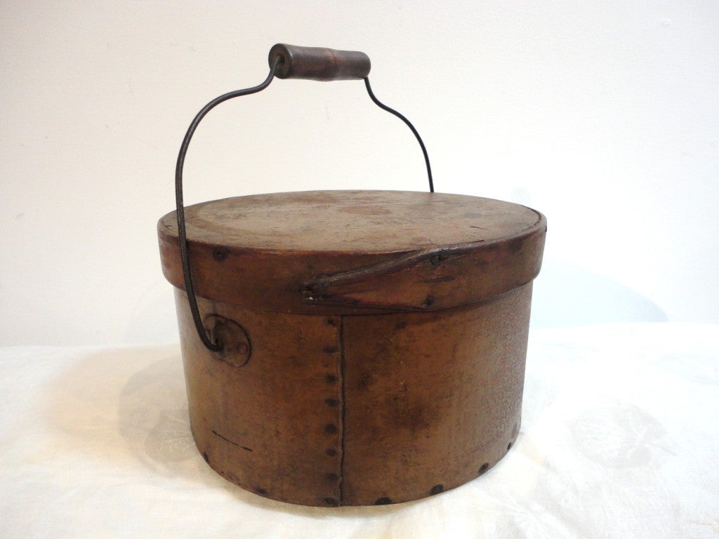 American Early 19th Century Mustard Pantry Box with Bail Handle