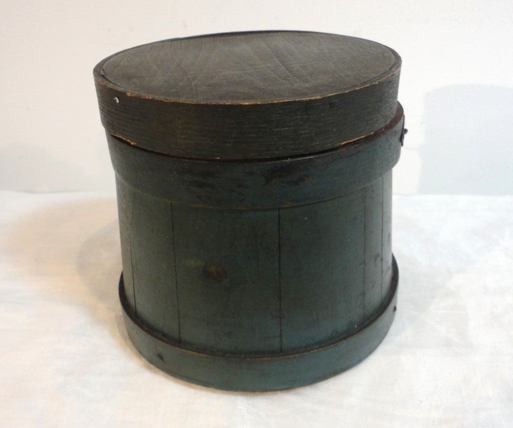 Country 19thc Original Green/blue Sugar Bucket From New England