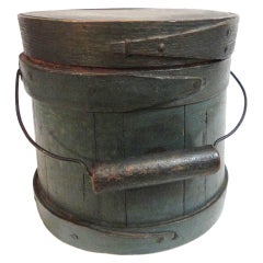 19thc Original Green/blue Sugar Bucket From New England