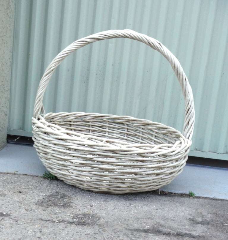 American Fantastic Early 20thc  Large  White Painted Basket