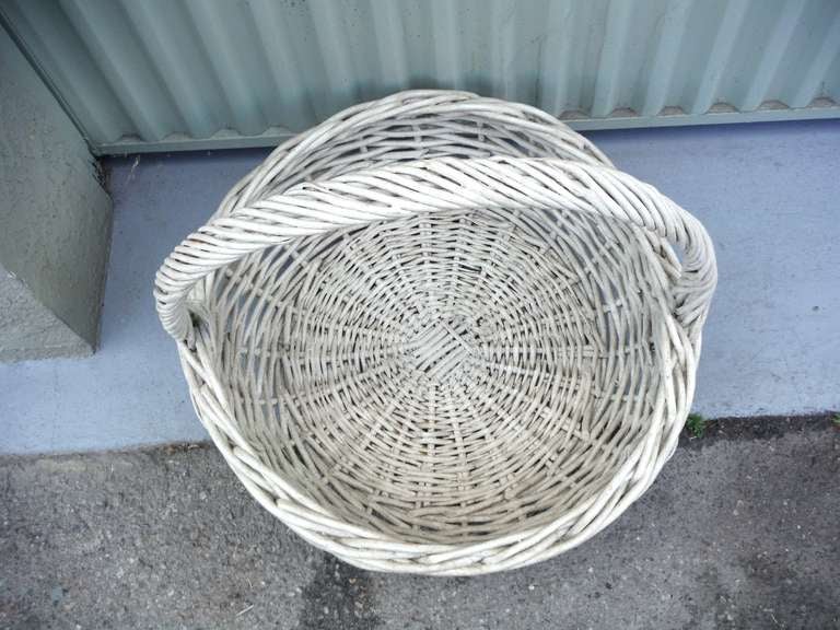 Fantastic Early 20thc  Large  White Painted Basket In Excellent Condition In Los Angeles, CA