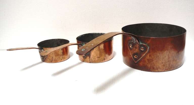 18th Century and Earlier Collection of Three 18th Century Handmade Copper Pots For Sale