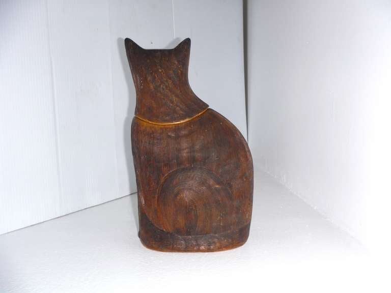 American Rare Brown Salt Glazed 19th c. Cat Cookie Jar
