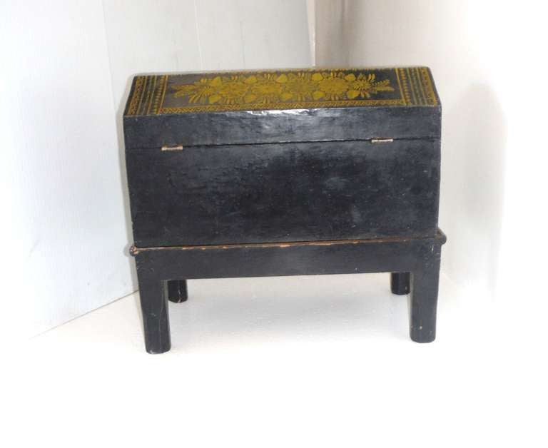 Pine Antique Ebonized Hand-Painted Mexican Wedding Trunk For Sale