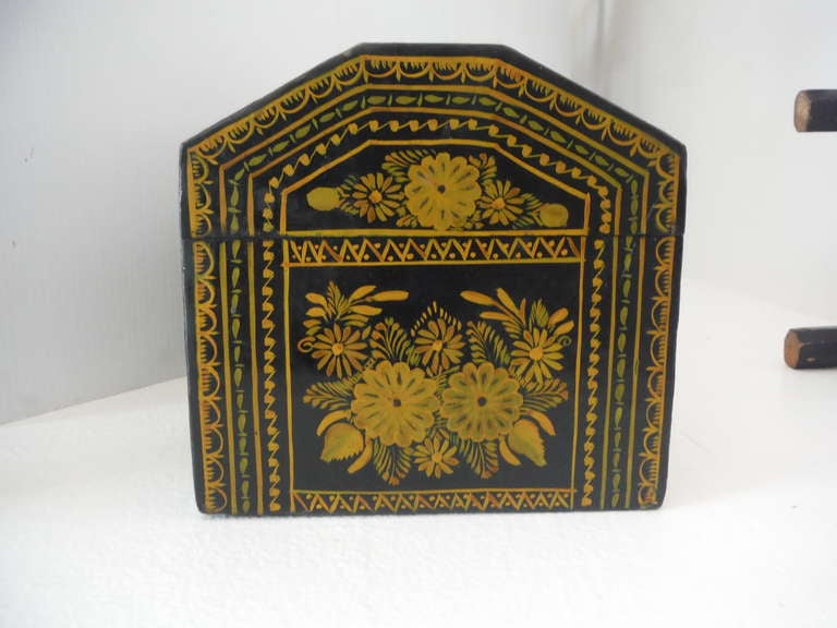 Antique Ebonized Hand-Painted Mexican Wedding Trunk For Sale 3