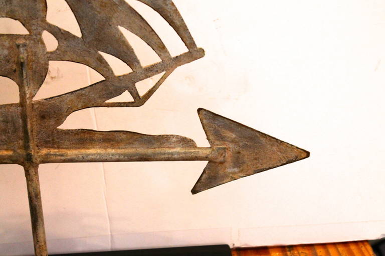 19th Century Painted Ship Weathervane on Iron Stand 3