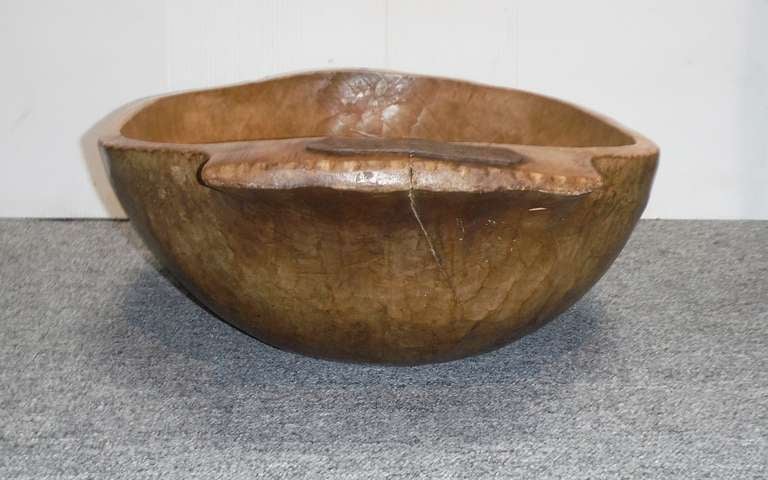 19th Century Large Early 19thc Hand Carved Dough Bowl w/ Handles