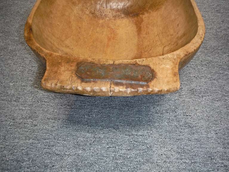 Large Early 19thc Hand Carved Dough Bowl w/ Handles 1