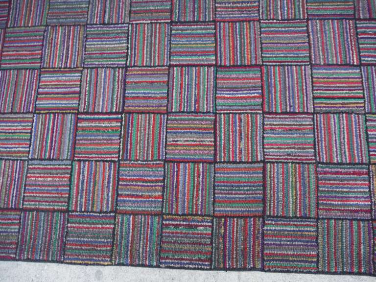 Amazing Long Hand-Hooked Runner Rug in Log Cabin Pattern # 2 In Excellent Condition In Los Angeles, CA