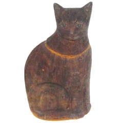 Antique Rare Brown Salt Glazed 19th c. Cat Cookie Jar