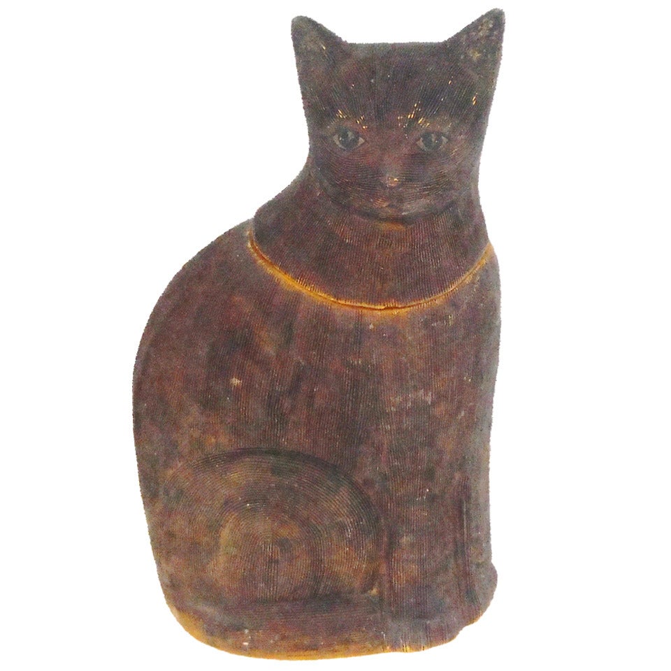 Rare Brown Salt Glazed 19th c. Cat Cookie Jar