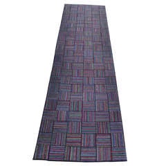 Amazing Long Hand-Hooked Runner Rug in Log Cabin Pattern # 2 (en anglais seulement)
