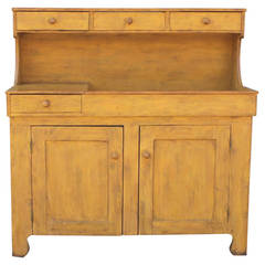 Antique 19th Century Mustard  Painted High Back Dry Sink From Pennsylvania