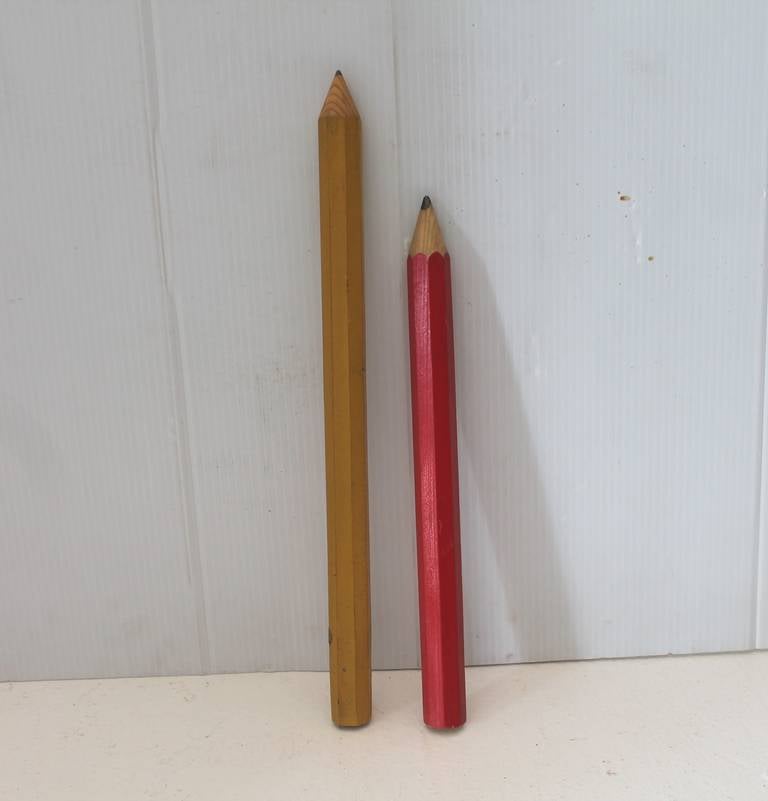 This pair of pencils look like they were trade signs or just counter advertisement for some type of pencil company. They are all original painted surface and two different sizes. Great for architects office or writer as a gift. Sold as a pair.