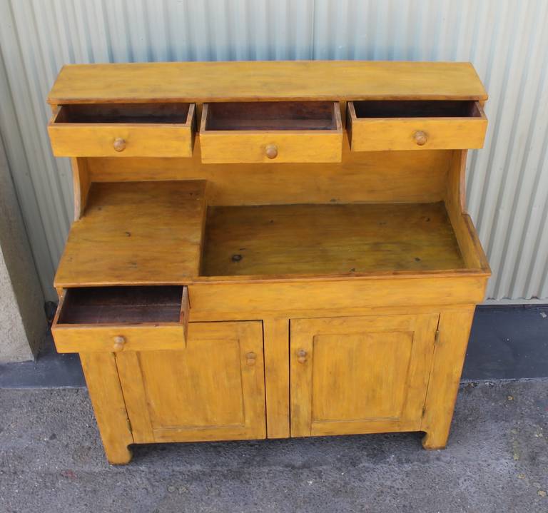 19th Century Mustard  Painted High Back Dry Sink From Pennsylvania 3
