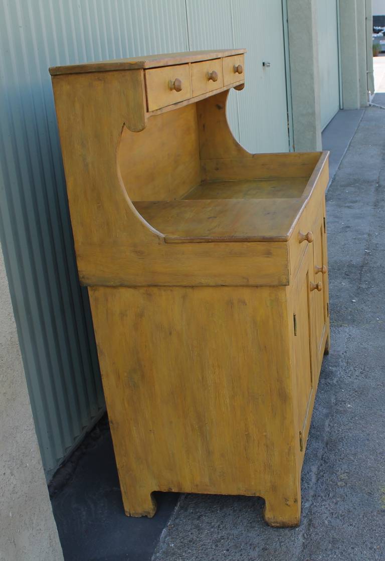 American 19th Century Mustard  Painted High Back Dry Sink From Pennsylvania