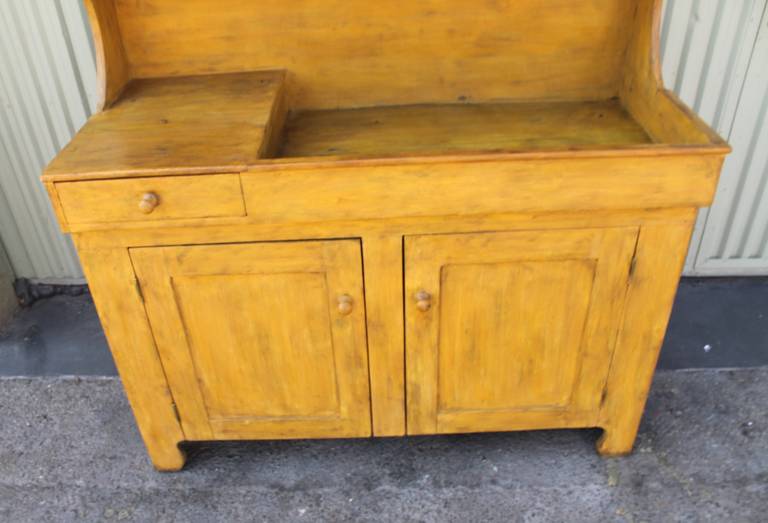 19th Century Mustard  Painted High Back Dry Sink From Pennsylvania 2