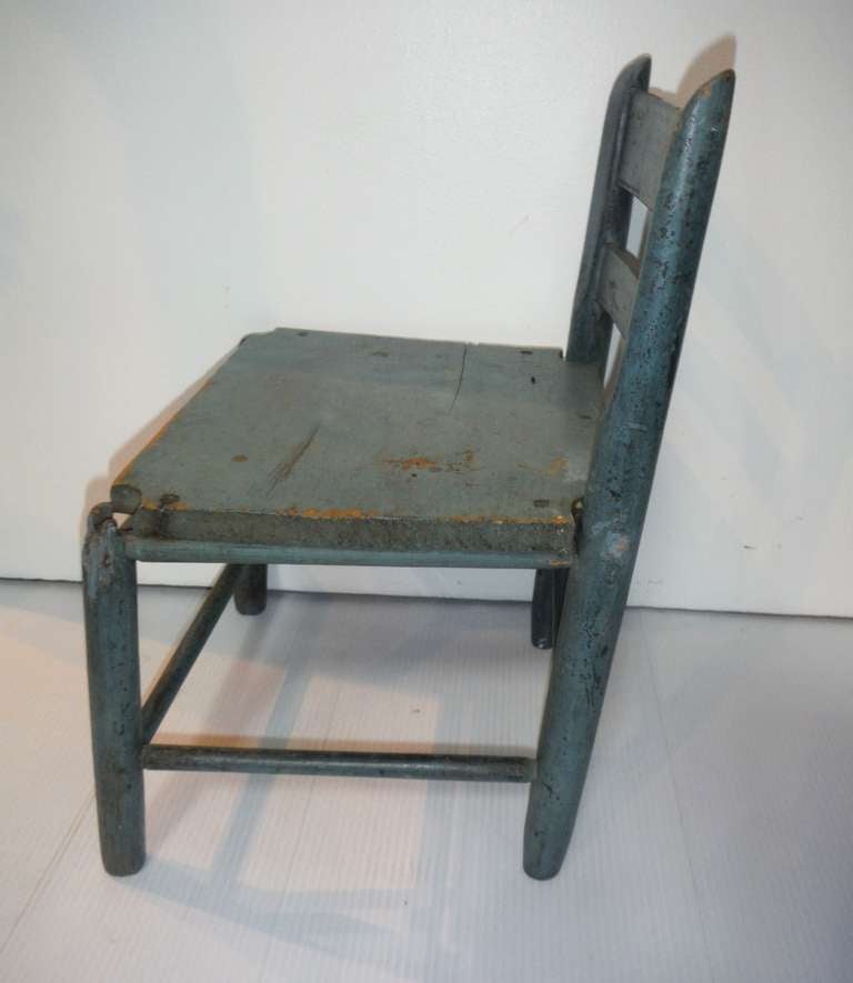 19th Century Folky 19thc Original Blue Painted Childrens Chair