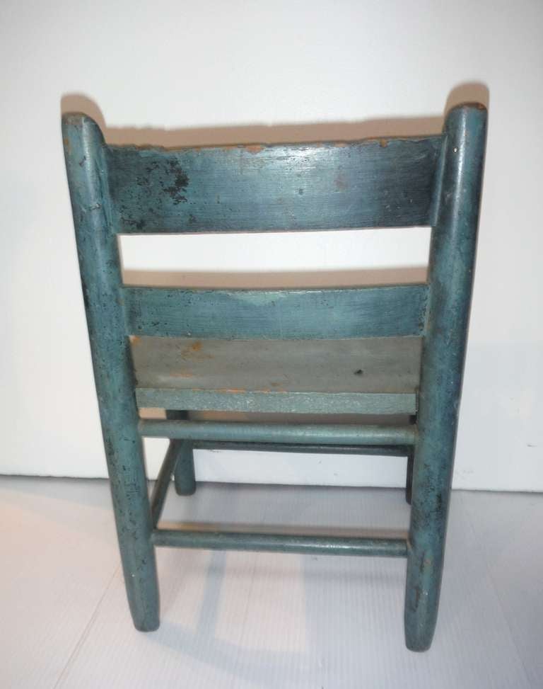 Folky 19thc Original Blue Painted Childrens Chair 1