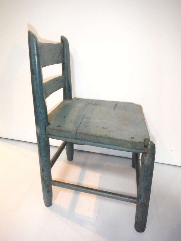 Folky 19thc Original Blue Painted Childrens Chair 2