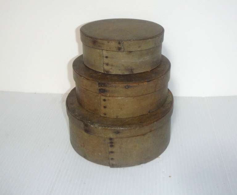 American 19thc Original Putty Painted Graduated  Pantry Boxes