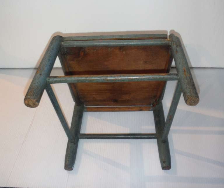 Folky 19thc Original Blue Painted Childrens Chair 3