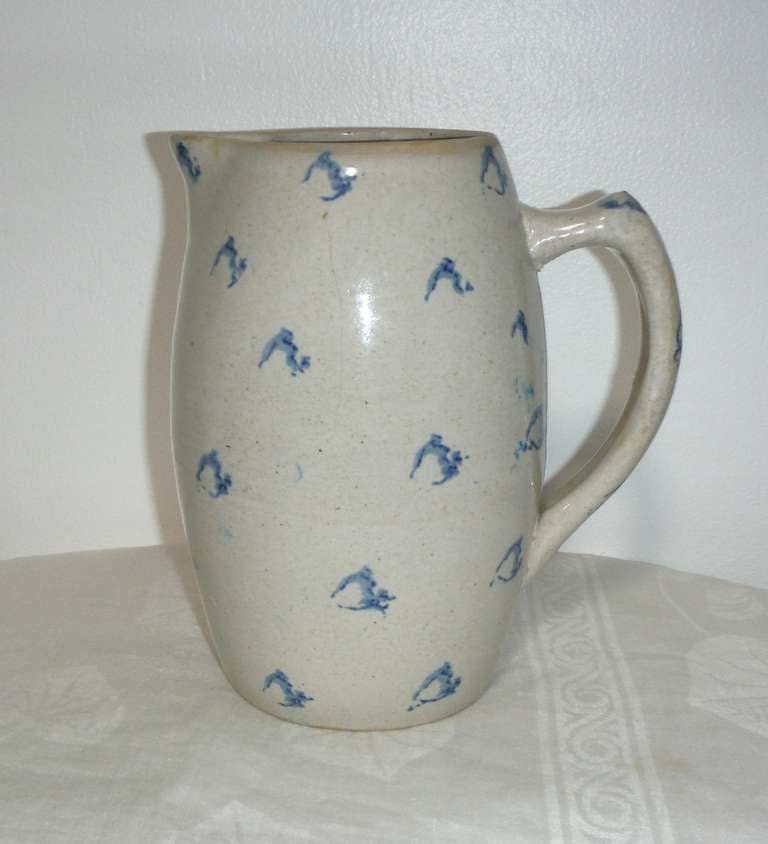 American 19th Century Spongeware Pottery Water Pitcher