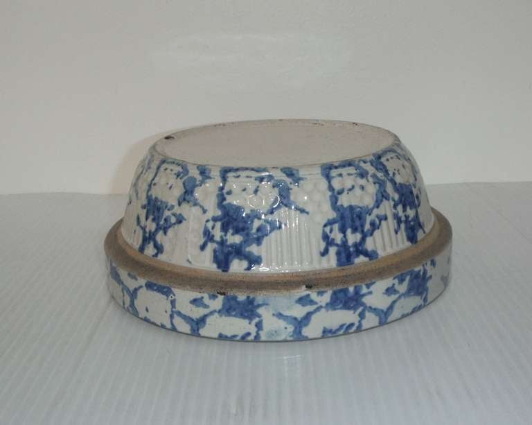 American 19th Century Blue and White Sponge Ware Pottery Bowl