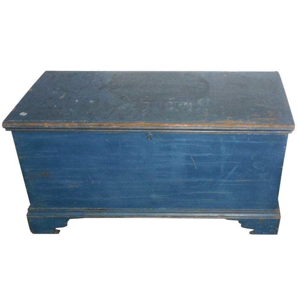 19thc Original Painted Vibrant Blue New England Blanket Chest at 1stDibs