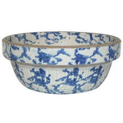 19th Century Blue and White Sponge Ware Pottery Bowl 2