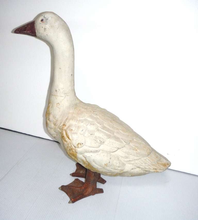 Monumental & Folky Original Painted Iron Duck In Distressed Condition In Los Angeles, CA
