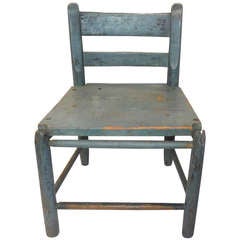 Folky 19thc Original Blue Painted Childrens Chair