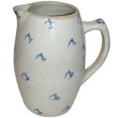 19th Century Spongeware Pottery Water Pitcher