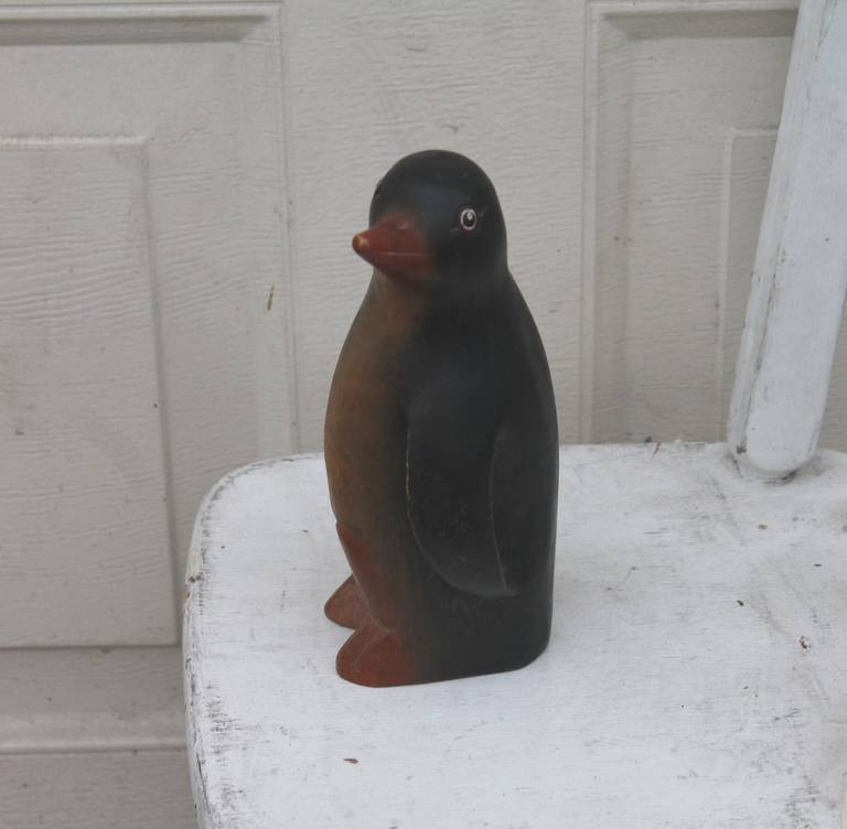 Folk Art Early 20th Century Hand-Carved and Painted Wood Penguin